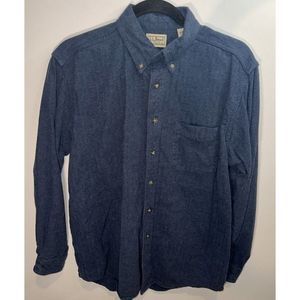 LL Bean Flannel Shirt Mens Med Solid Denim Blue Made In Canada 100% Cotton EUC